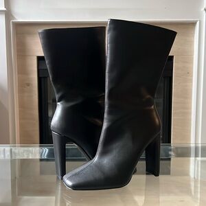 Boohoo Black Square Toe Heeled Boots, 9
